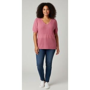 Torrid Pink Super Soft Pointelle Loose Knit Sweater Flutter Sleeves Womens Sz 3X